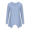 thumbnail image 4 of Yuyuzo Womens Long Sleeve V Neck Knit Ribbed Sweaters Solid Color Asymmetrical Basic Tunic Shirts Blouses Pullover Blue, 4 of 6