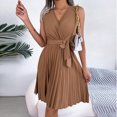 thumbnail image 4 of Birdeem Robe Sans Manches à Col en V Croisé pour Femmes, Couleur Unie, Taille Pliée, 4 of 7