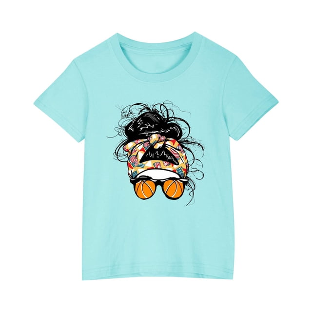 Économies d'Été! SROBPTY T-Shirts à Manches Courtes pour Tout-Petits, T-Shirt Mode à Col Rond Imprimé pour Garçons et Filles Tout-Petits, Haut à Manches Courtes Bleu, 7 Ans