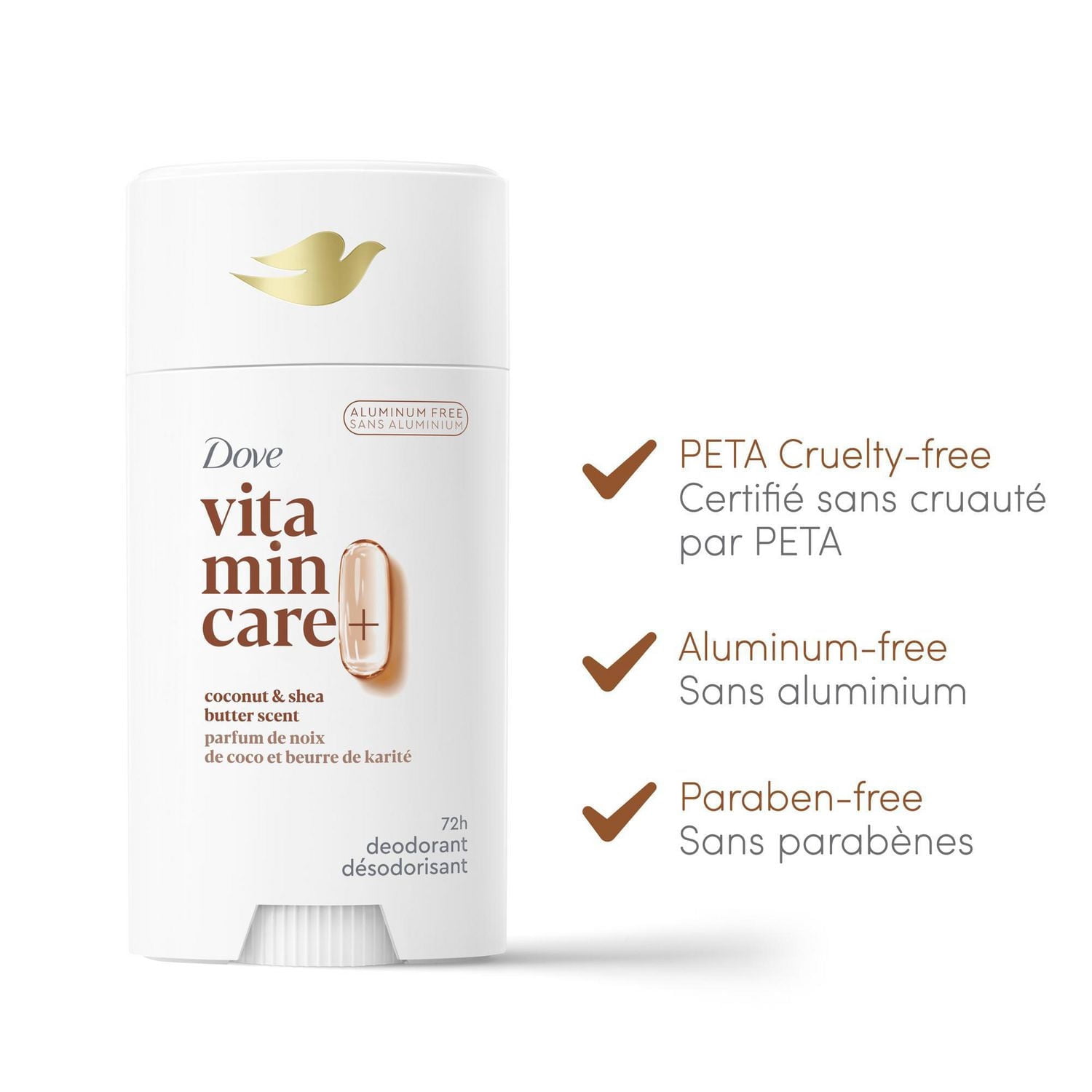 Désodorisant en Bâton Dove Vitamin Care+ parfum de noix de coco et beurre de karité