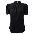 thumbnail image 4 of WEIYLL Womens T Shirts Solid Temperament Loose Short Sleeve Mock Neck Ruffles Black Tops Sizes S, 4 of 5