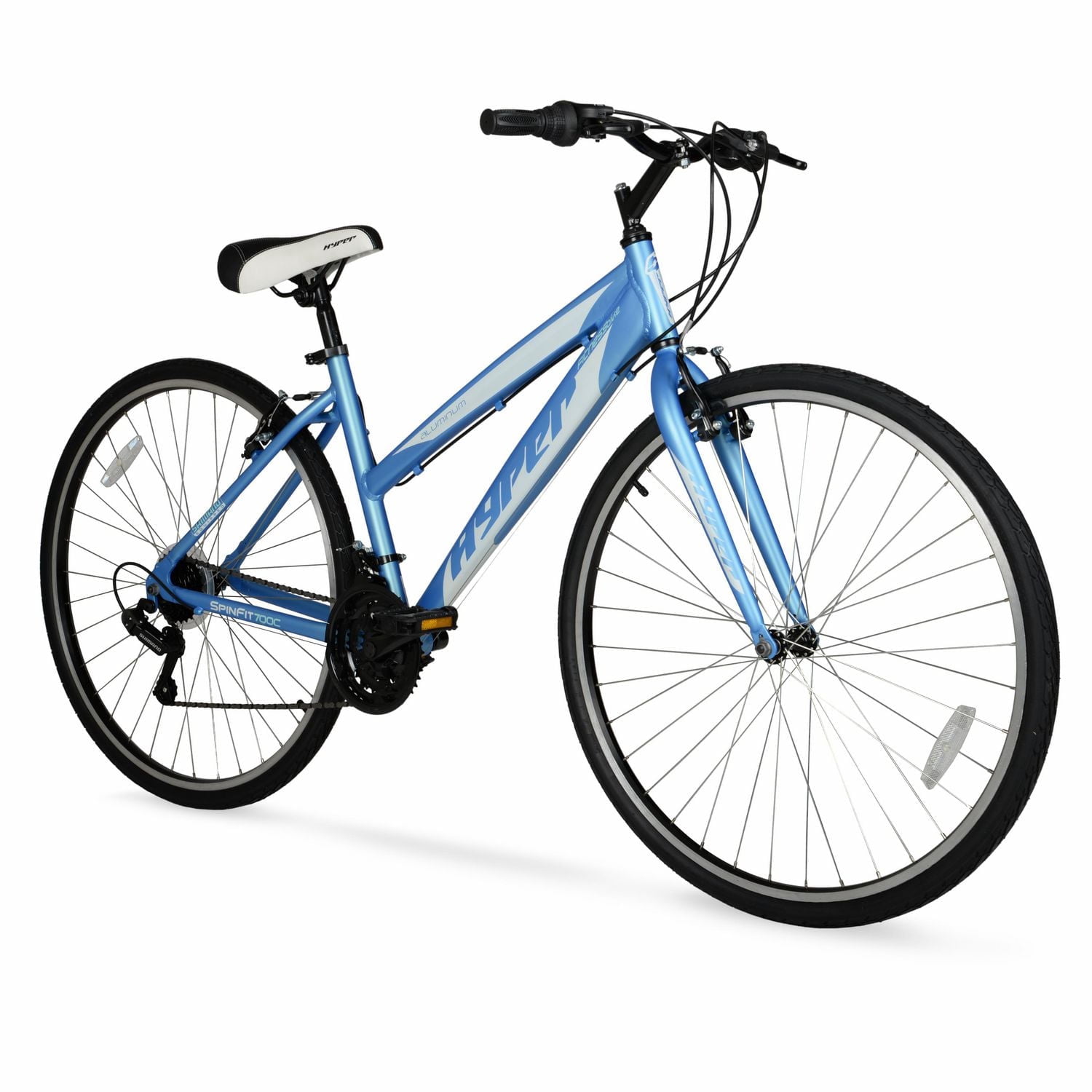 Hyper Bicycles 700c Ladies Spin Fit Hybrid Bike for Adults, Teal and White