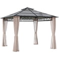 thumbnail image 1 of Outsunny Pavillon à Toit Rigide à Double Toit 9 Pieds x 10 Pieds avec Moustiquaires et Rideaux, Kaki, 1 of 10