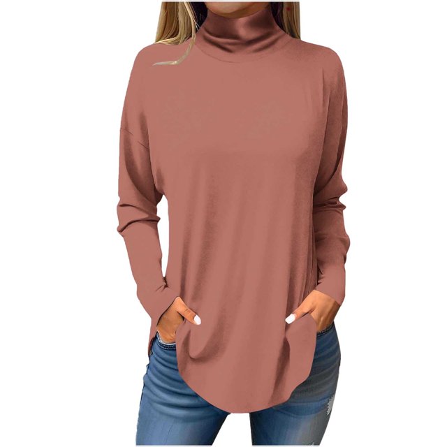 FAIWAD Women's Turtleneck Long Sleeve Tops Basic Layering Irregular U Hem Soft Underwear Tunic Tops