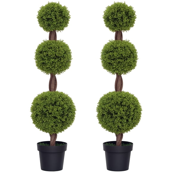 HOMCOM Set of 2 Decorative Artificial Plants Boxwood in Pots, 45.3 Inch