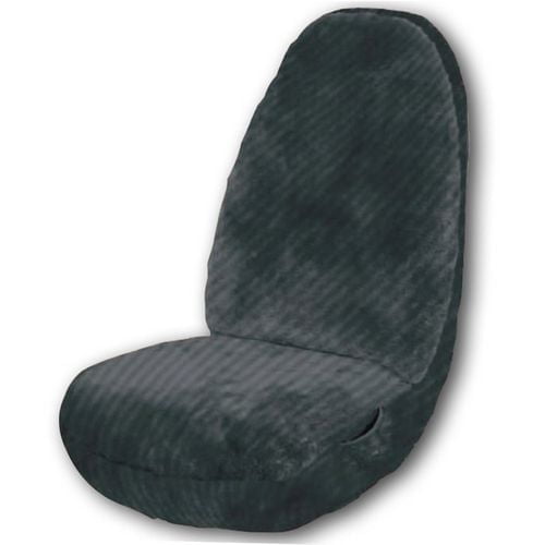 Masque Sheepsk Black Seat Cover in a front-facing view, made of black genuine sheepskin with thick foam padding and a high back design, providing durable, comfortable protection for most vehicle front seats and enhancing automotive interior comfort.