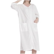 Tranfacy Robes for Women,Women's Zip Up Robe,Robes for Women Bathrobe Soft Knee Length Loungewear Long Bathrobe Night-robe
