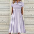 thumbnail image 1 of SMihono Robe Maxi Bohème d'Été pour Femmes Grande Taille Mode Décontractée pour Femmes Manches Courtes Col en V Imprimé à Rayures Poche Robe Maxi Robe de Plage Évasée, 1 of 8