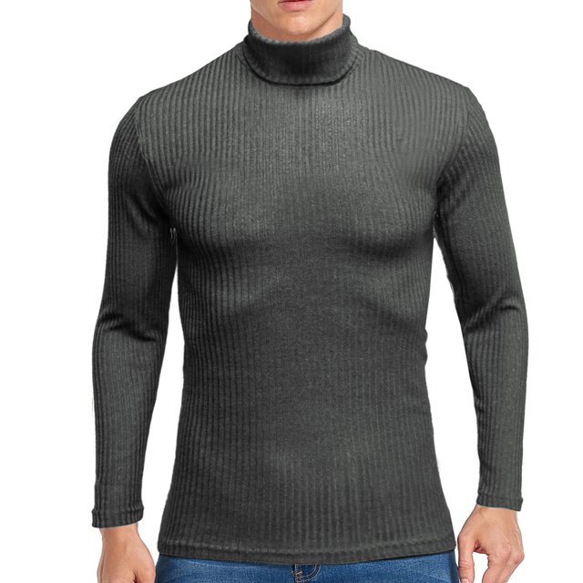 WREESH Chandail à Col Roulé pour Hommes, Uni, Côtelé, Coupe Ajustée, Tricoté, Chandail de Base