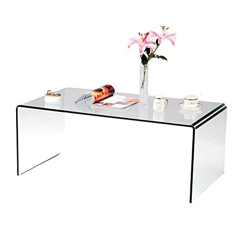 SMARTIK Tables Basses en Verre Trempé Épaissies de 1/2 Po, Table Basse Transparente au Décor Moderne pour Salon, Facile à Nettoyer et Sécuritaire, Bords Arrondis (Moyen 39,3 Pouces x 19,6 Pouces x 13,78 Pouces)