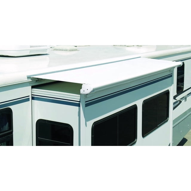 Carefree RV Awning Fabric DG1490042 SlideOut Cover; 12 Foot 5 Inch Length x 42 Inch Extension; Solid White Denim; Vinyl; 1 Piece