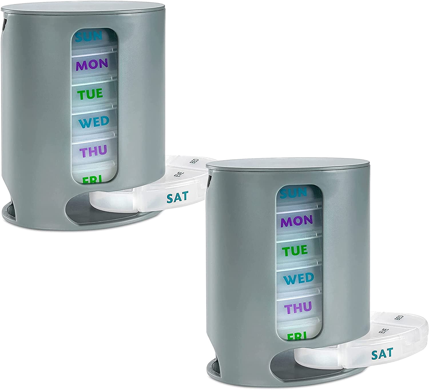 MEDca Weekly Pill Organizer, 2-Pack, Stackable Plastic Dispensers, Grey