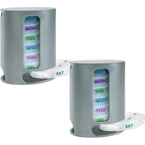 MEDca Weekly Pill Organizer, 2-Pack, Stackable Plastic Dispensers, Grey