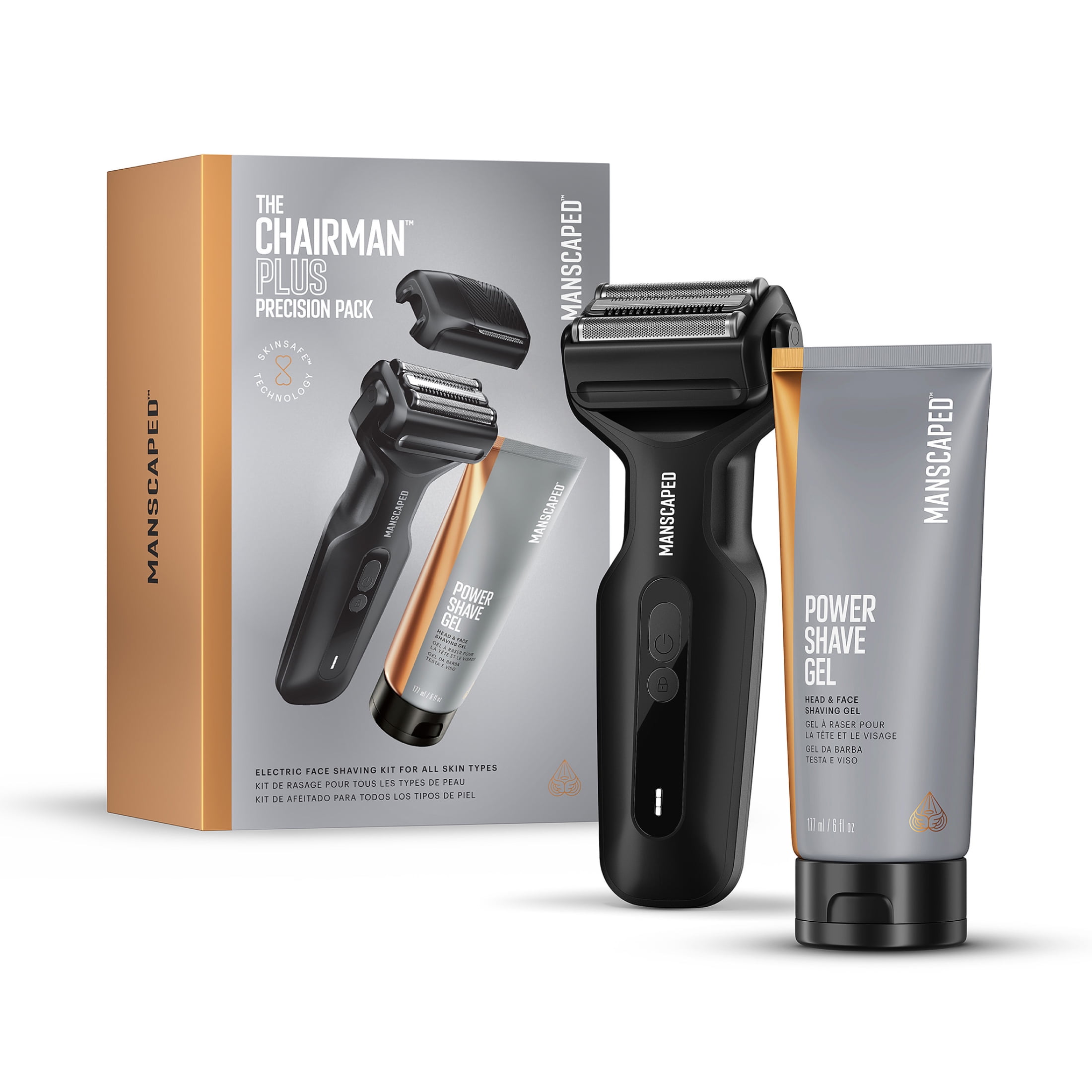 MANSCAPED The Chairman Plus Precision Pack, Men's Electric Foil Face Shaver and Stubble Trimmer with Power Shave Gel
