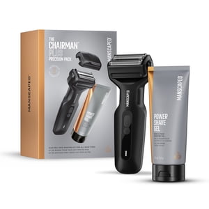 MANSCAPED The Chairman Plus Precision Pack, Men's Electric Foil Face Shaver and Stubble Trimmer with Power Shave Gel