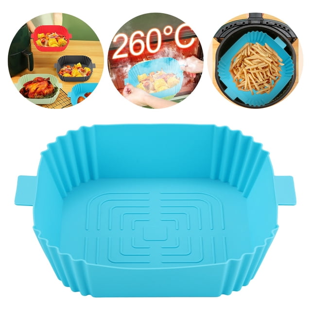 TIMIFIS Air Silicone Casseroles en pour Friteuse à, Doublure en Silicone Bleue Réutilisable avec Lignes Surélevées pour la circulation de l'Air et une distribution Uniforme de la Chaleur. Convient aux Friteuses à Air de 5 Qt Ou Plus, Fabriquée en Silicone Sans BPA Qui Résiste jusqu'à 450 °F (230 °C). Parfaite pour la Friture à l'Air, la Cuisson à la Vapeur et la Cuisson au Four, Cette Doublure Antiadhésive, Compatible Lave-Vaisselle, Remplace le Papier Parchemin et Simplifie le Nettoyage.