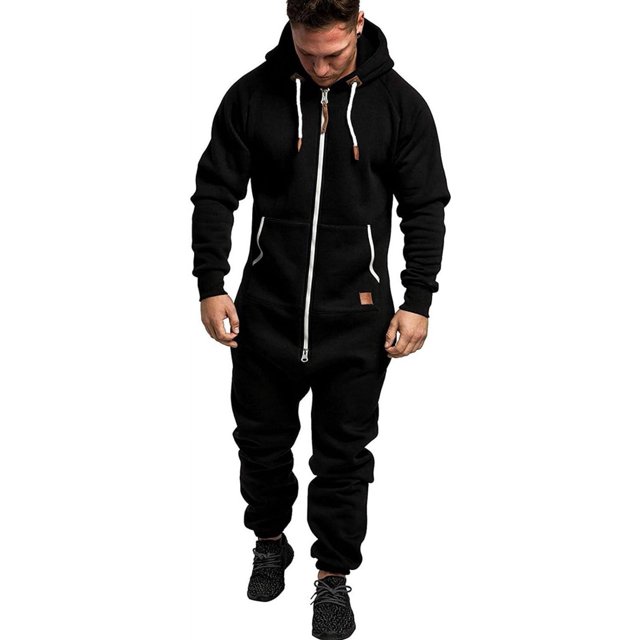 LAICAIW Combinaison une-Pièce WUAI pour Homme à Capuche avec Fermeture Éclair à l'Avant, Poignets Côtelés et Élastique Extensible au Bas. Cette Combinaison Pyjama une-Pièce Noire Est Conçue pour le Confort et la Polyvalence, Convient aux Entraînements au gym, au jogging, à la Randonnée Ou au Port Quotidien Décontracté. la Combinaison Comprend une Capuche avec Cordons et des Poches avant pour une Fonctionnalité Accrue.