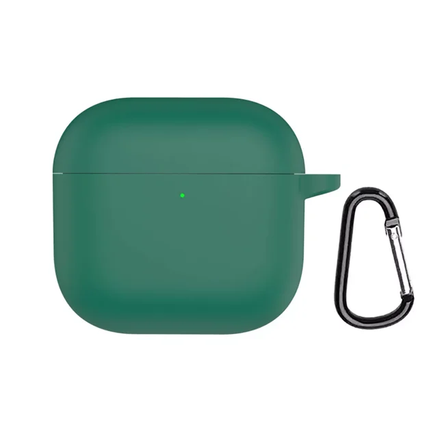 GadgetCom Replacement Case compatible with Apple AirPods 4, a shockproof silicone headphone accessory in green. Includes a clip hook for easy carrying and full protection against scratches, dirt, and damage.