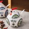 thumbnail image 2 of Qeeadeea/Cock Shape,Sugar Bowl With Lid, Colorful Hand-painted Storage Jar, Porcelain Sugar Pot, Salt Pot, For Coffee Bar, Restaurant-Double-350ml/12.3oz, 2 of 5