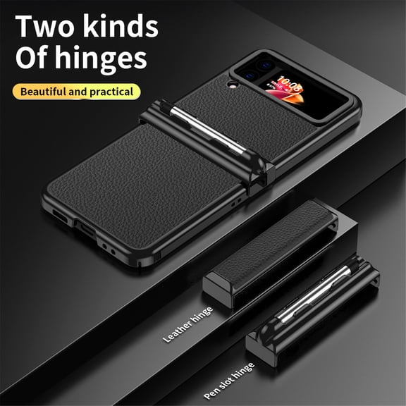 XZNGL Zflip4 Mobile Phone Case Electroplated Hinge 5G Full Bag Fall Protection Leather Case Spen Stylus Is Applicable
