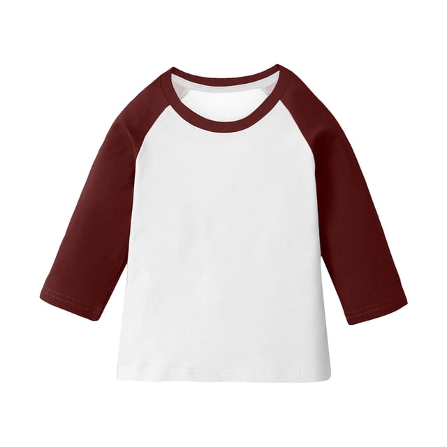 ZACPNCV T-Shirts pour Adolescentes Raglan Manches 3/4 Vêtements Mignons Automne Col Rond Hauts Confortables Manches au Coude T-Shirts Bourgogne 9-10 Ans