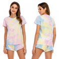 thumbnail image 2 of Womens 2Pcs Tie-dye Printed Pajamas Set Casual Short Sleeve Tops + Shorts Home Suits, 2 of 6
