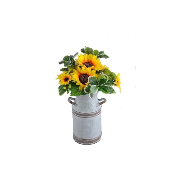 Artificial sunflowers in Galvanized Pot