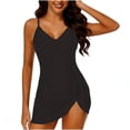 thumbnail image 2 of Women's Tummy Control Swim Dress, Crewneck Color Block Mesh Patchwork One Piece Skirted Slim Fit Modest Bathing Suit,Black,XL, 2 of 4