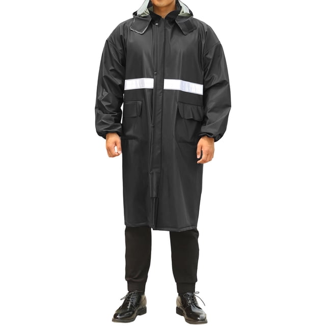 LOVZFMLL Jackets for Men Rainstorm Proof Long Raincoat PVC Hiking Raincoat Solid Color Reflective Strip Men's Long Sleeved Raincoat