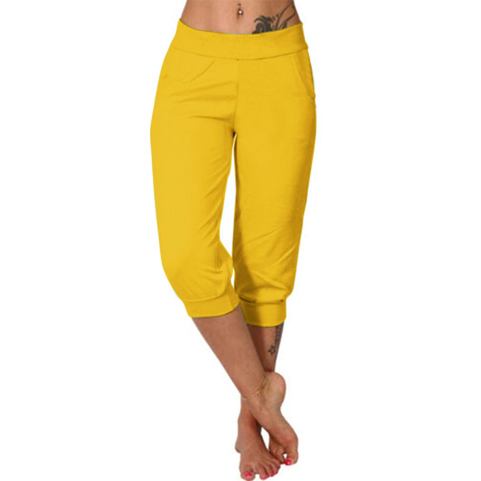 Timegard Pantalon Capri de Survêtement pour Femmes, Bas Resserré, Couleur Unie, Joggers Raccourcis, Pantalon d'Entraînement avec Poches