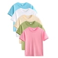 thumbnail image 1 of Lot de 5 T-Shirts d'Été pour Garçons et Filles, Enfants, Décontractés, Couleur Unie, Col Ras du Cou, Manches Courtes, Coton, Hauts Basiques, Tees, 1 of 6