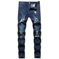 thumbnail image 1 of Kmbangi Men Casual Jeans+Solid Color Long Trousers with Broken Holes, 1 of 9