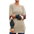 thumbnail image 4 of Women Stripe Colorblock Lantern Long Sleeve V Neck Sweater, 4 of 4