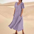 thumbnail image 2 of JUNWELL Liquidation d'Économies d'Été Robes Maxi pour Femmes Été Robe Débardeur en Coton et Lin Manches Courtes Ample Col Ras du Cou Maxi Longue Fluide avec Poches, 2 of 6