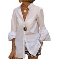 thumbnail image 1 of Innerwin Shirts Button Down Women Tops Work V Neck Plain Blouse White L, 1 of 2