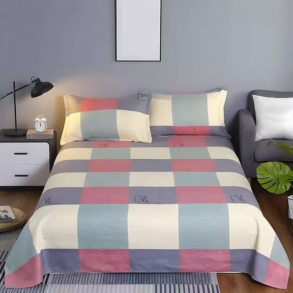 Apmemiss Plaid Comforter Set Full 3 Pieces Soft Bedding Plaid Comforter Set, Check Simple Geometric Square Pattern Bedding Set, Modern Soft Washed Microfiber Comforter Cover and 2 Pillowcases