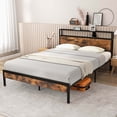 thumbnail image 1 of Costway Queen Bed Frame with Storage Headboard Charging Station 18W USB C Port Rustic Brown, 1 of 10