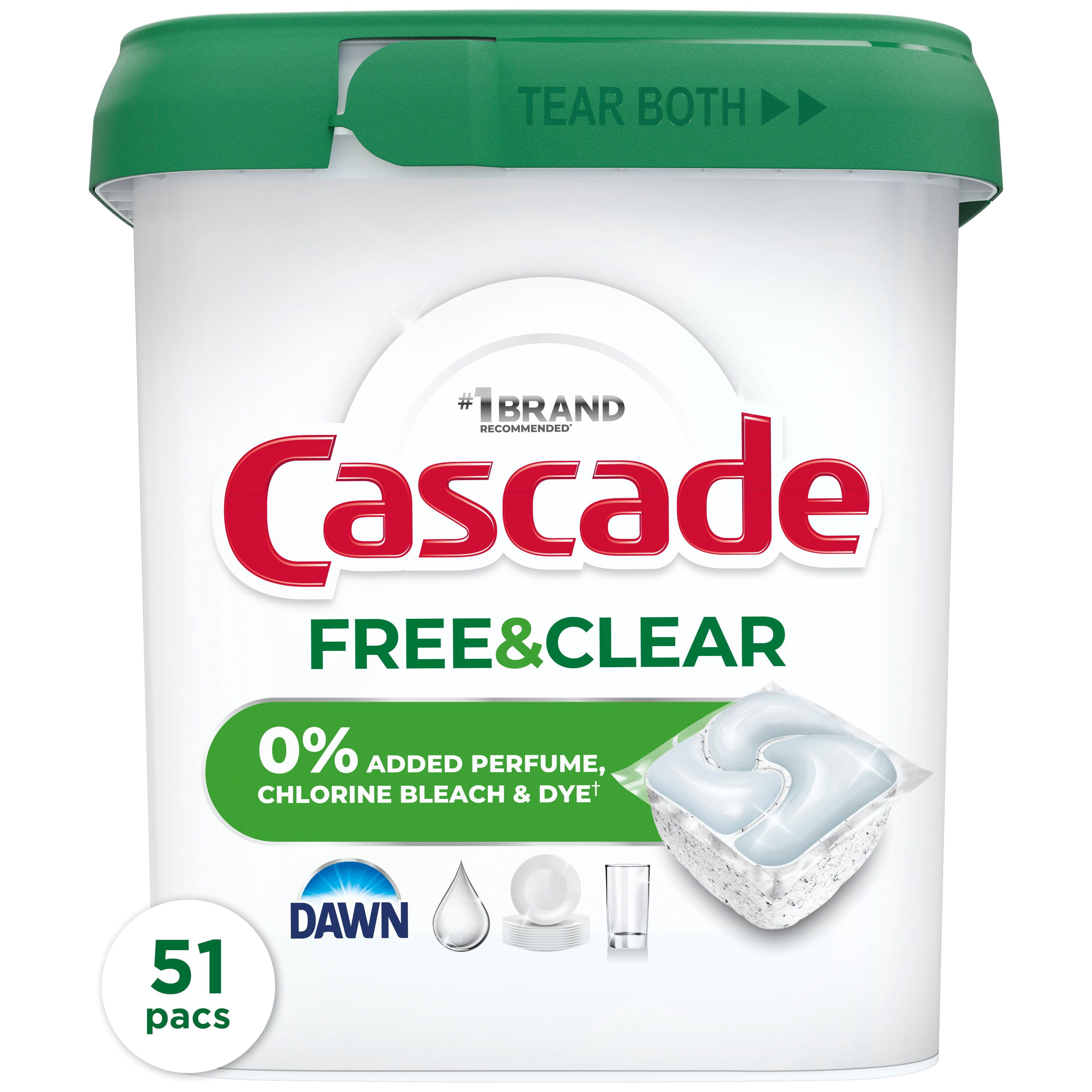 Cascade Free & Clear Action Pacs, Dishwasher Detergent, Unscented, 51ct