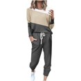 thumbnail image 1 of Kcodviy Femmes Manches Longues Couleur Coupe Ajustée Ensembles pour Femmes Bloc Patchwork Col Ras du Cou T Plus Combinaisons pour Femmes Chemise Haut Blouse et Tailleurs Pantalons Grande Taille pour Femmes Pantalons Longs Leggings Tenue Décontractée Ensemble, 1 of 5