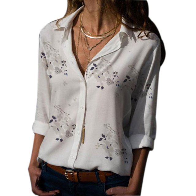 pitrice Chemisier à Revers à Manches Longues pour Femmes, Haut Ample à Motif Floral pour Filles, Chemise