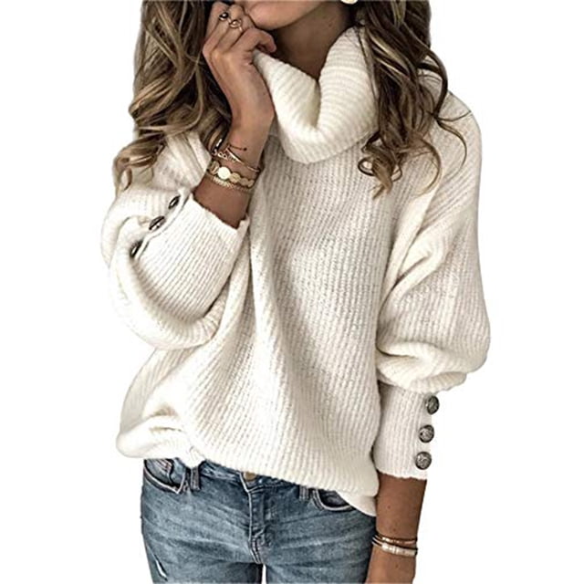 Innerwin Pull Manches Longues Femmes Pull Tops Parti Hiver Chaud Confortable Tricot Pulls Blanc XL