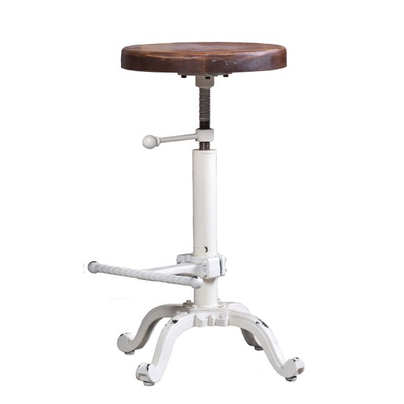 Topower Tabouret Tracteur en Bois de Ferme Industriel Rétro Vintage pour Cuisine, Pivotant, Hauteur Réglable, Tabouret de bar (Blanc Antique)