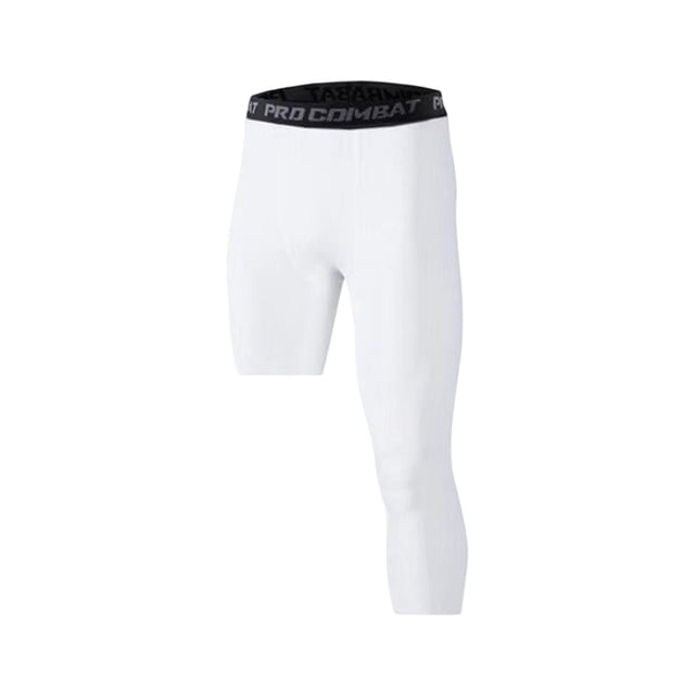 Mens 3/4 Compression Pants Workout Leggings Tights Base Layer Pants for Running XL White Left Long