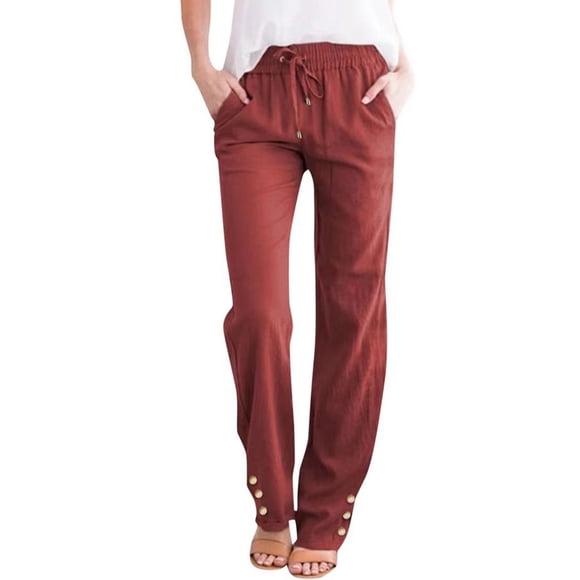 LLYwey Deals Clearance Womens Chinos Pants Ladies Spring Printed Elastic Waist Full Length Casual Pants Nine-Point Pants New Full Length Pants Trousers Regular Fitted Wine 3XL