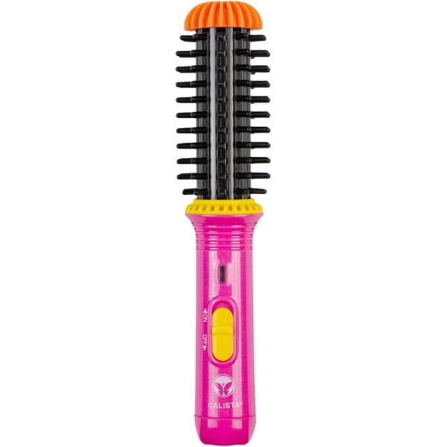 CALISTA GoGo Mini Heated Round Brush | Curl, Touch-Up, De-Frizz, Smooth, and Style Hair with Mini 7” Styling Tool – Flamingo
