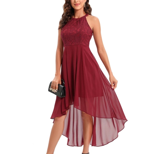 Gspmoly Robe pour Femme, Robe Sans Manches à Col Rond Ajourée Ajustée pour le Printemps et l'Été, Robe à Encolure Suspendue, Robes de Soirée pour Femmes, Cadeaux de Vacances