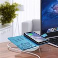 thumbnail image 4 of Wallet Case for iPhone 7plus/8 plus, PU Leather Flip Protective Phone Case Wrist Strap Card Slots Holder Pocket Emboss Butterfly Flower Stand Case for iPhone Blue, 4 of 9