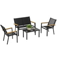thumbnail image 1 of Outsunny Ensemble de Patio Extérieur 4 Pcs avec Causeuse et Dessus de Table en Verre, Noir, 1 of 10