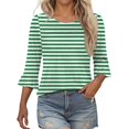 thumbnail image 1 of Plebaso Womens Summer Tops Ruffle 3/4 Length Sleeve Round Neck Shirts Pleated Casual Loose Tunic Blouses, 1 of 6
