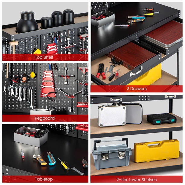 Gymax 48'' Workbench Multipurpose Garage Worktable w/ Peg Board